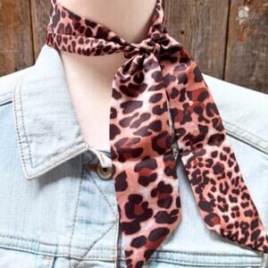 Tan and Brown Leopard Western Skinny Cowgirl Mini Wild Rag Scarf Necktie
